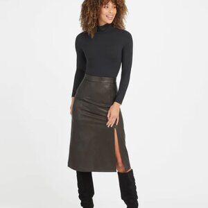 SPANX "Leather-Like Midi Skirt" Faux Leather Super Stretch